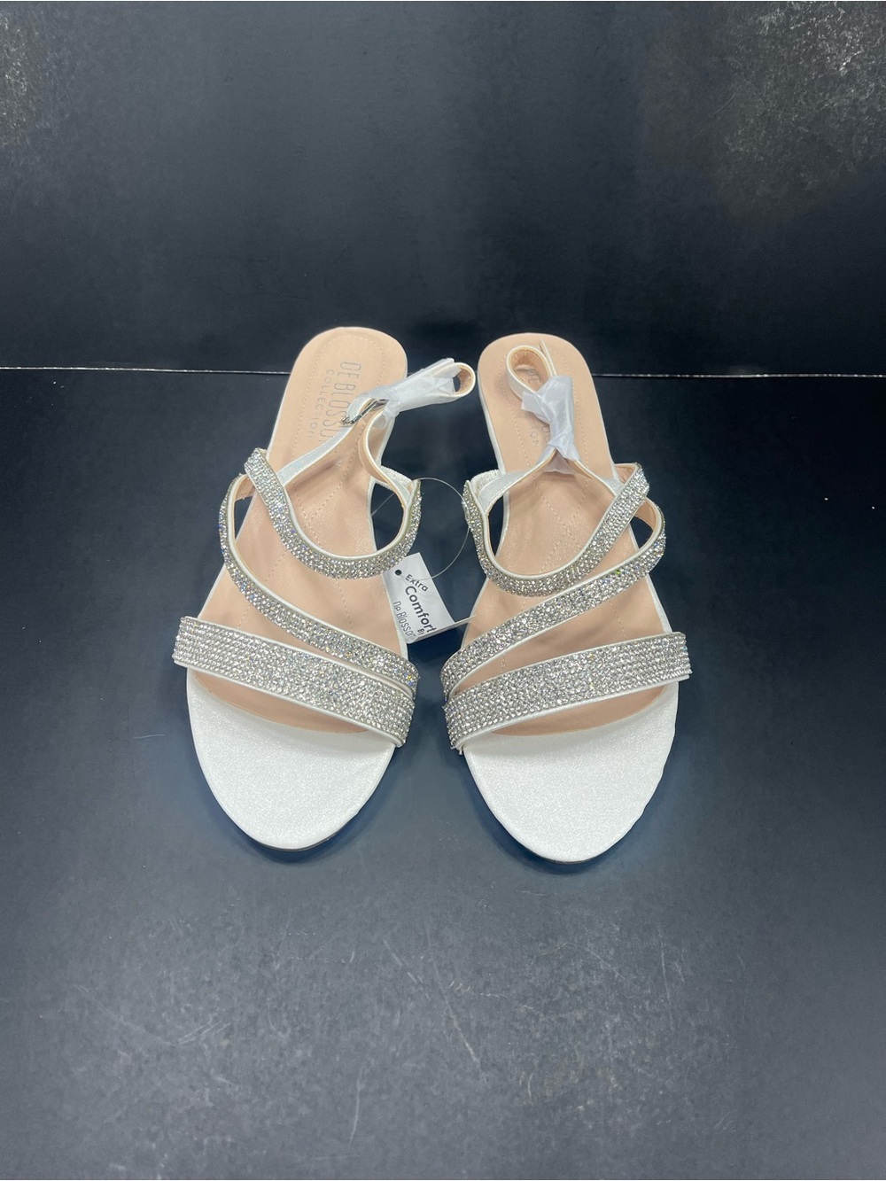 Women’s Silver Strappy Wedge Sandals Rhinestone Silver White Heels comfort New 8